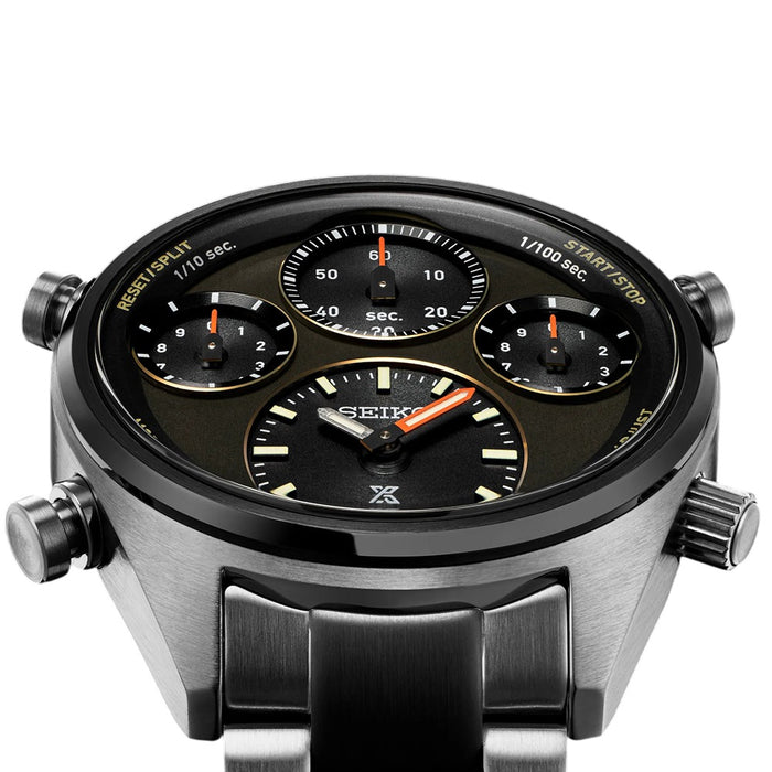 SEIKO Men's Black and Brown Dial Two-Tone Stainless Steel Band Prospex Speedtimer Chronograph Solar Quartz Watch - SFJ005