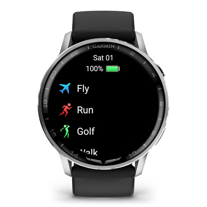 Garmin D2™ Air X15 Unisex Silver With Black Silicone Band LED Flashlight Health And Fitness Features Aviation Weather Built-in Microphone/Speaker Versatile Aviator Smartwatch With GPS - 010-03014-50