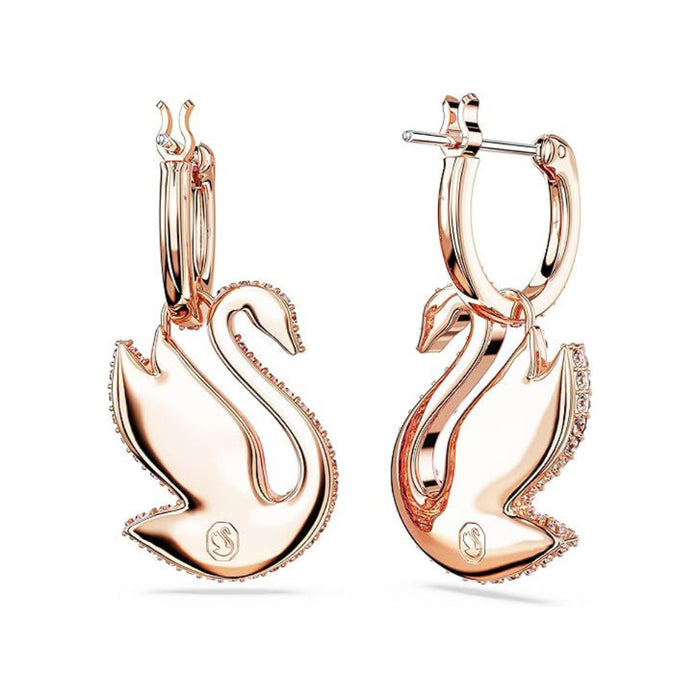 Swarovski Women's Swan Motif with Pink Crystal Pavé on a rose-gold tone Finished Setting Iconic Swan Drop Pierced Earrings - 5647544
