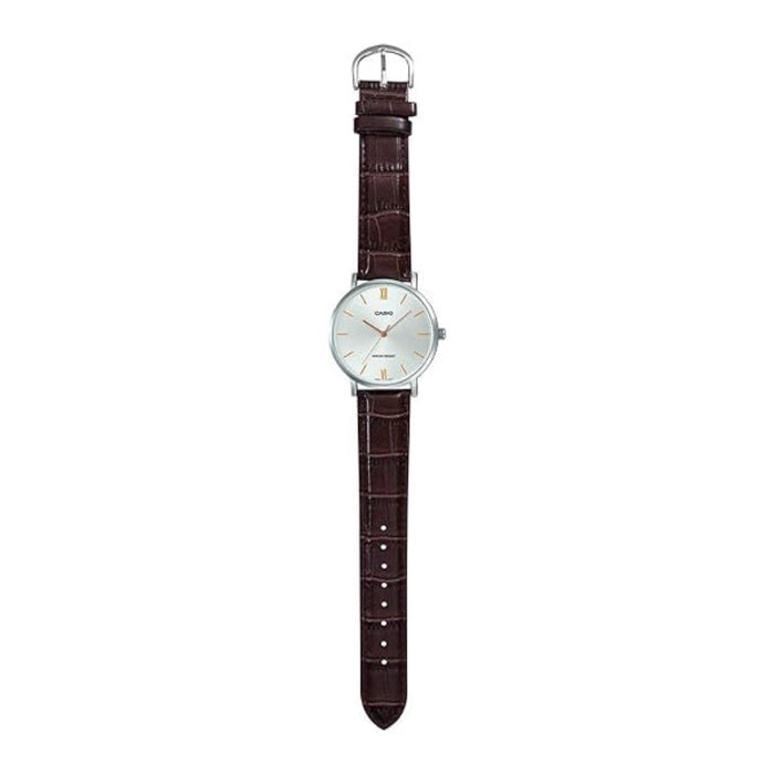 Casio Men's Silver Dial Brown Leather Band Analog Japanese Quartz Watch - MTP-VT01L-7B2UDF
