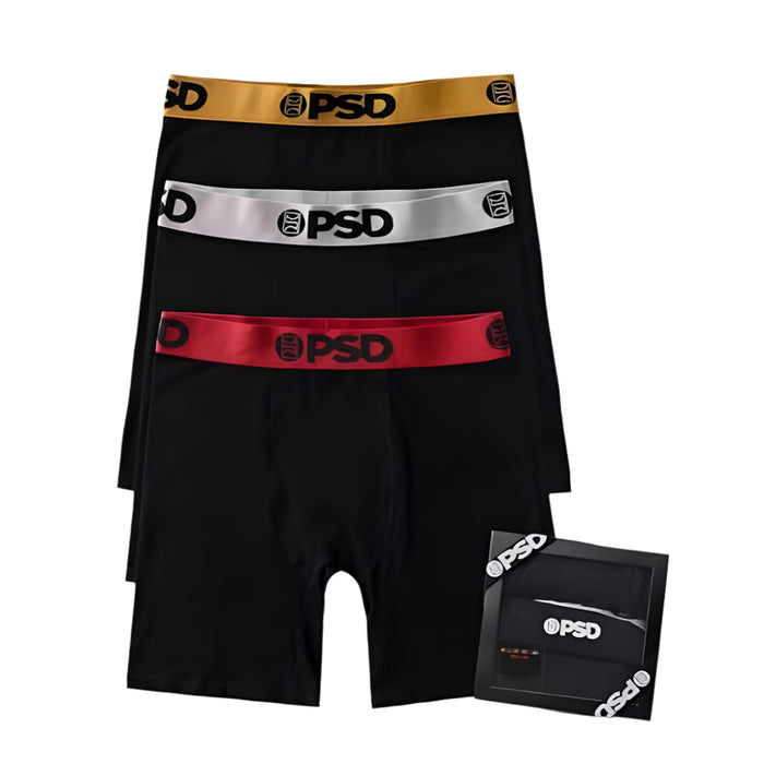 PSD Men's Black Chrome Cotton 3-Pack Boxer Briefs Medium Underwear - 424180186-BLK-M