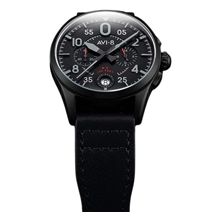AVI-8 Men's Black Dial Leather Band Japanese Quartz Watch - AV-4089-03