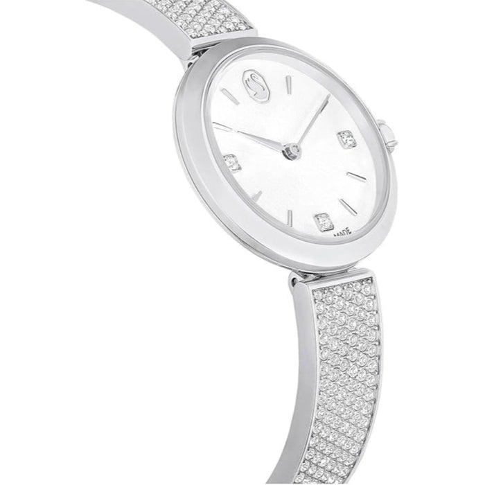 Swarovski Women's White Dial Silver Stainless Steel Finish and Metal Bracelet Strap Analog Swiss Quartz Wristwatch - 5671205