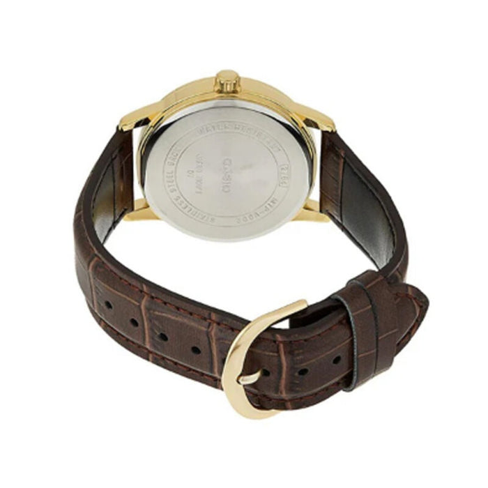 Casio Men's Black Dial Brown Leather Band Analog Quartz Watch - MTP-V002GL-1BUDF