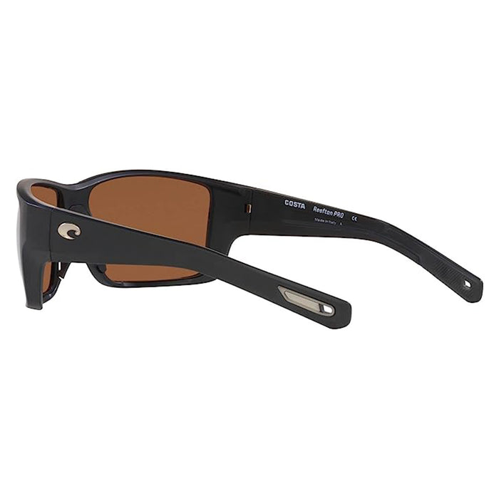 Costa Del Mar Men's Black Frame Copper Silver Mirror Lens Polarized Reefton Pro Rectangular Sunglasses - 06S9080-908003-63