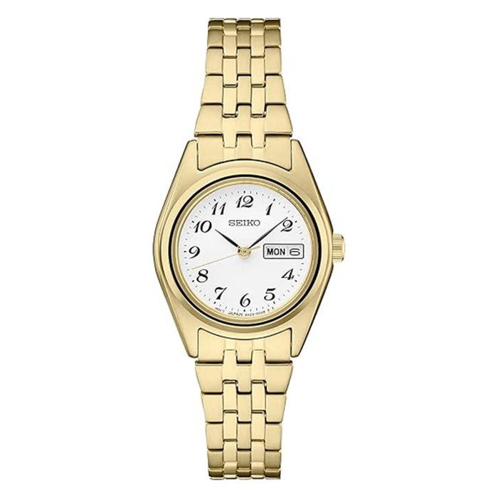 Seiko Women's White Dial Gold Stainless Steel Band Essentials Analog Japanese Quartz Watch - SUR440