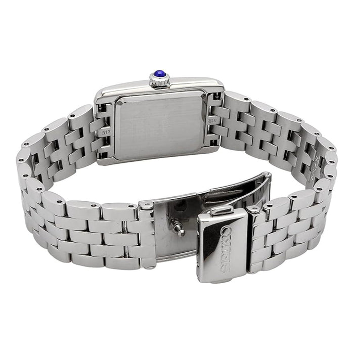 Seiko Women's Silver Rectangular Dial Silver Stainless Stainless Steel Essentials Analog Quartz Watch - SWR083