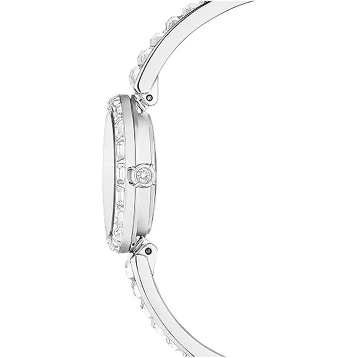 SWAROVSKI Women's Silver Dial Stainless Steel Band Silver Tone Crystal Bracelet Matrix Bangle Swiss Made Watch - 5677487