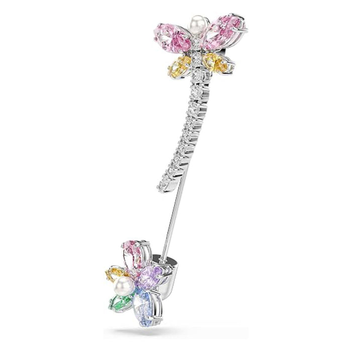 Swarovski Women's Multicolor Crystal Mixed Cut Stones In Rhodium Finish x Ariana Grande Dragonfly Motif With Flower Brooch - 5737428