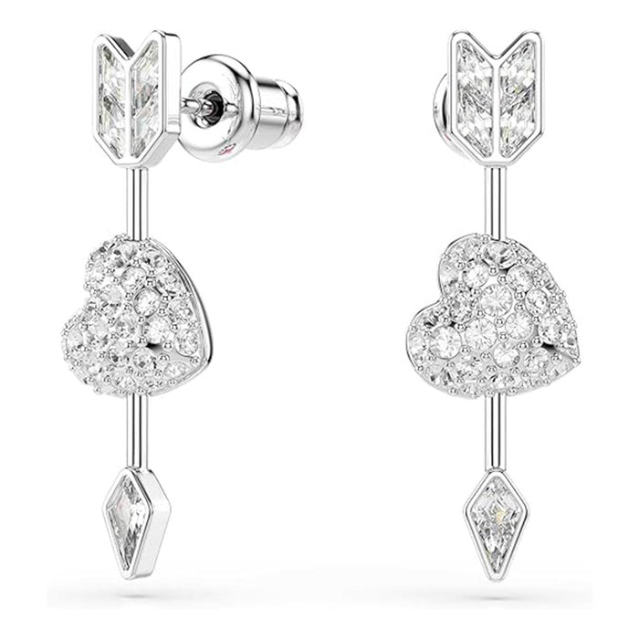 Swarovski Women's White Heart with Arrow Design With Mixed cuts Crystals In Rhodium Plated Idyllia Drop Earrings - 5749602