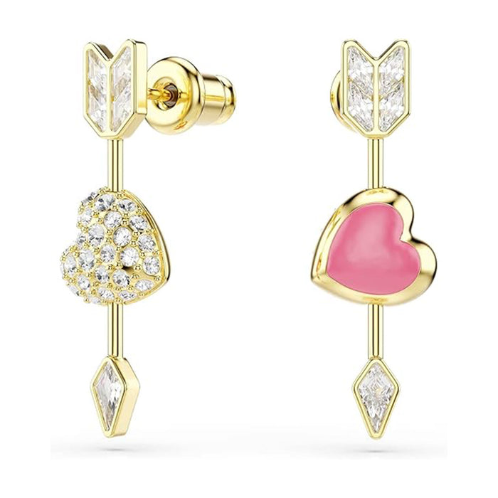Swarovski Women's White Heart with Arrow Design With Mixed cuts Crystals In Gold-Tone plated Idyllia Drop Earrings - 5737295