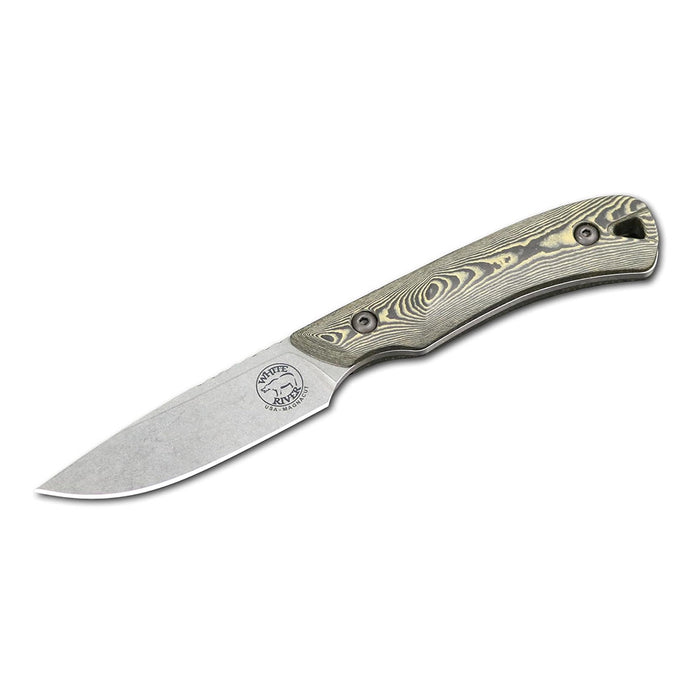 White River	Black Plastic Richlite Handle Silver Knives Drop Point CPM MagnaCut Stonewashed Blade Knife - WRSS-AXM-RMB
