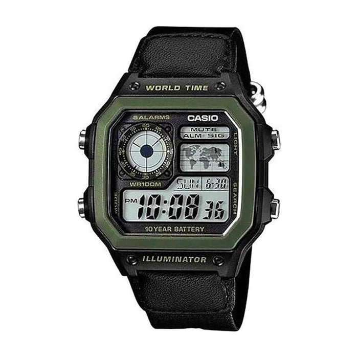 Casio Men's Black Dial Nylon Band Digital Quartz Watch - AE-1200WHB-1BVDF