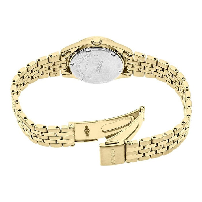 Seiko Women's White Dial Gold Stainless Steel Band Essentials Analog Japanese Quartz Watch - SUR440