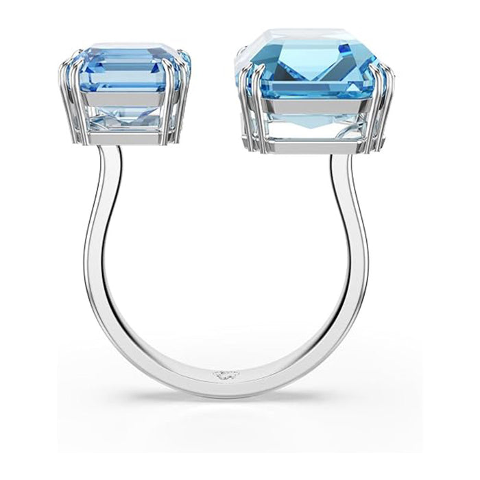 Swarovski Blue Size 7 Crystal Octagon Cut Rhodium Finished Millenia Open Ring - 5694142