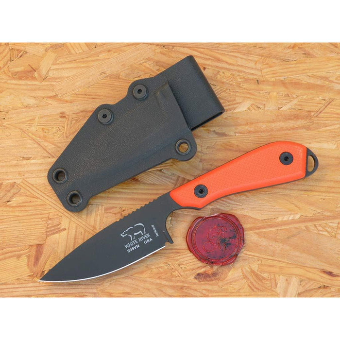 White River Orange Fiberglass G-10 Handle Knives Drop Point Stainless Steel Fixed Black Coated Blade Knife - WRM1-TOR-CBI