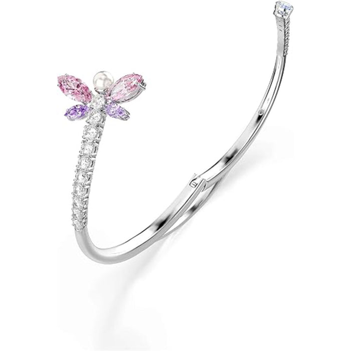 Swarovski Women's Pink Mixed Cut Multicolored Stones, Rhodium Finish Large x Ariana Grande Dragonfly Motif Bangle Bracelet - 5737400