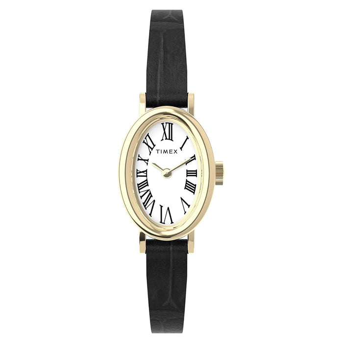 Timex Womens White TPearl Dial Black Leather Band Gold-Tone Cavatina 19mm Watch - TW2W78300