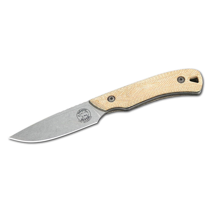 White River	Natural Canvas Micarta Handle Silver Knives Drop Point CPM MagnaCut Stonewashed Blade Knife - WRSS-AXM-MNB