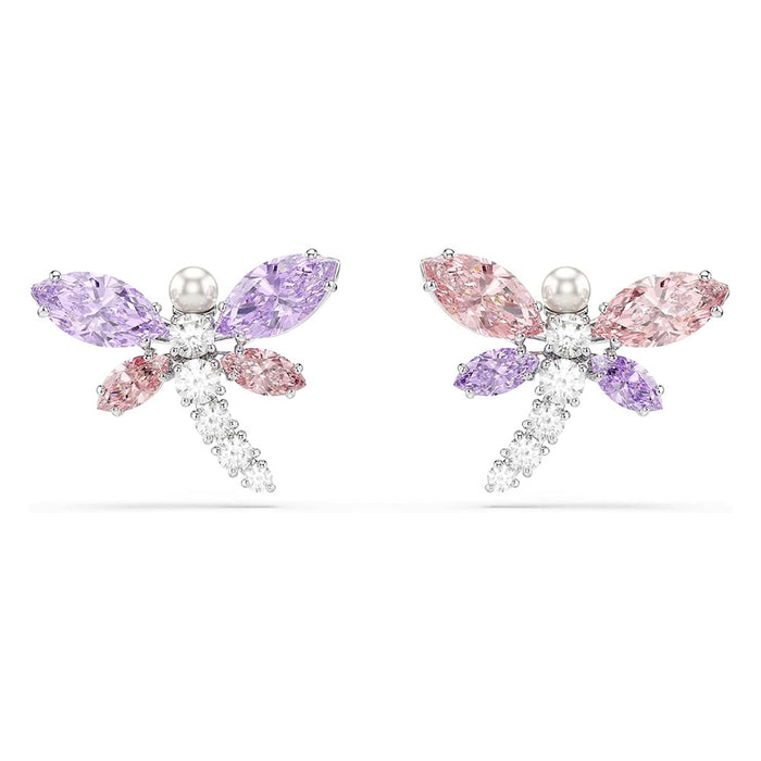 Swarovski Women's Multicolor Rhodium Finish With Mixed Cut Stones x Ariana Grande Dragonfly Motif Stud Earrings - 5737371