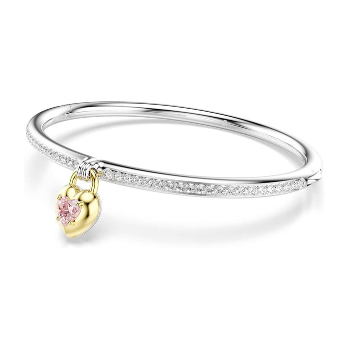 Swarovski Women's Pink Heart Mixed-Cut Stones in a Silver Tone Mixed Metal Finish Bangle Bracelet - 5737265