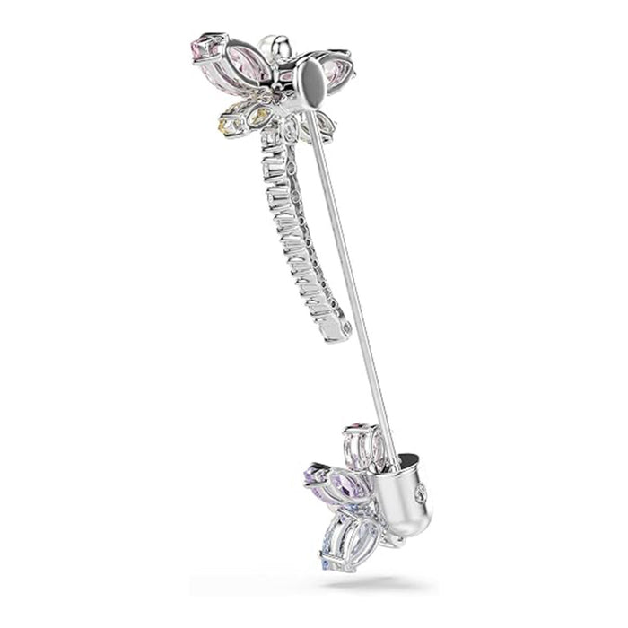 Swarovski Women's Multicolor Crystal Mixed Cut Stones In Rhodium Finish x Ariana Grande Dragonfly Motif With Flower Brooch - 5737428
