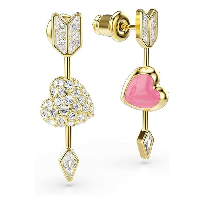 Swarovski Women's White Heart with Arrow Design With Mixed cuts Crystals In Gold-Tone plated Idyllia Drop Earrings - 5737295