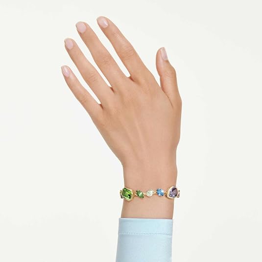 Swarovski Women's Multicolor Dangling Crystals Mixed Cuts on Gold-tone One Plated Gema Bracelet - 5737453