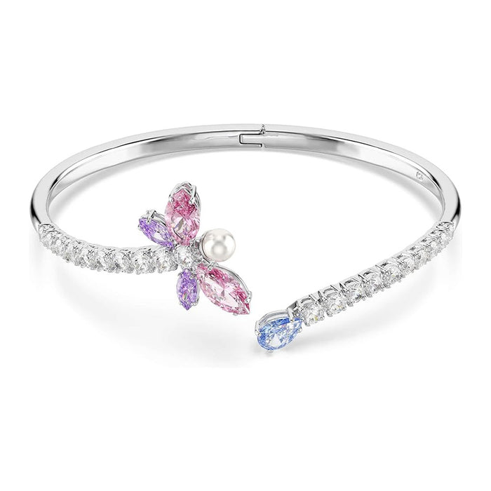 Swarovski Women's Pink Mixed Cut Multicolored Stones, Rhodium Finish Medium x Ariana Grande Dragonfly Motif Bangle Bracelet - 5737401
