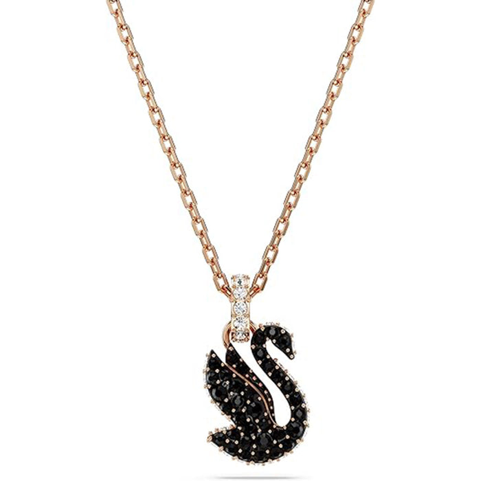 Swarovski Women's Rose Gold-Tone Finished with Black Pavé Crystals and Black Stones Swan Pendant Necklace - 5678046