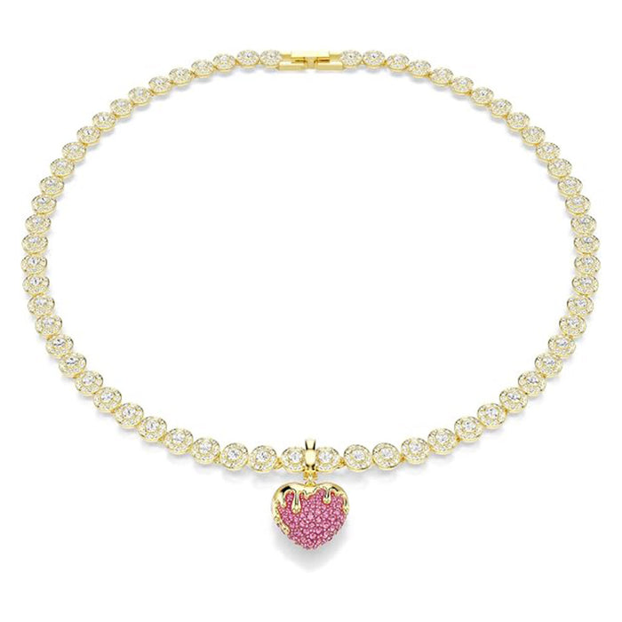 Swarovski Women's Pink Heart Shaped Crystals Round Cut in Gold-tone Plated Idyllia Charm - 5742953