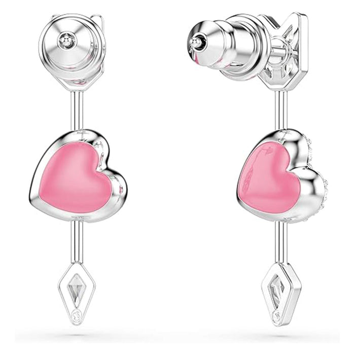 Swarovski Women's White Heart with Arrow Design With Mixed cuts Crystals In Rhodium Plated Idyllia Drop Earrings - 5749602
