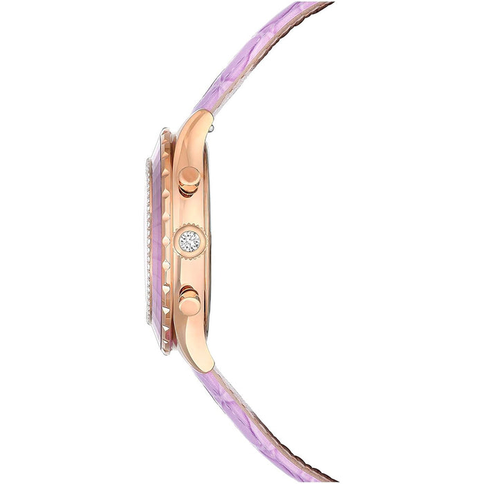 SWAROVSKI Women's Purple Dial Leather Band Octea Chrono Rose Gold-Tone Finish Analog Swiss Quartz Watch - 5690804