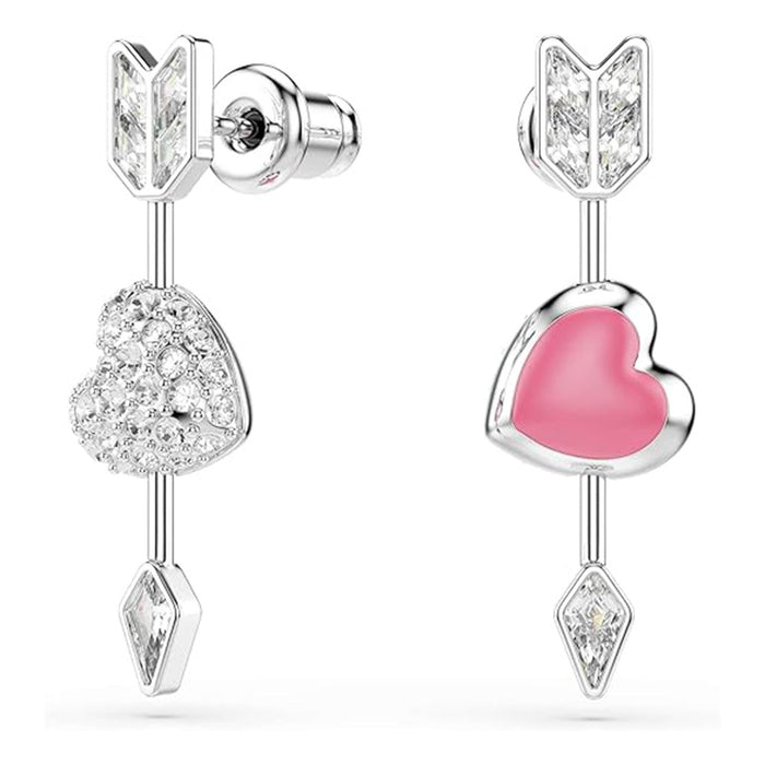 Swarovski Women's White Heart with Arrow Design With Mixed cuts Crystals In Rhodium Plated Idyllia Drop Earrings - 5749602