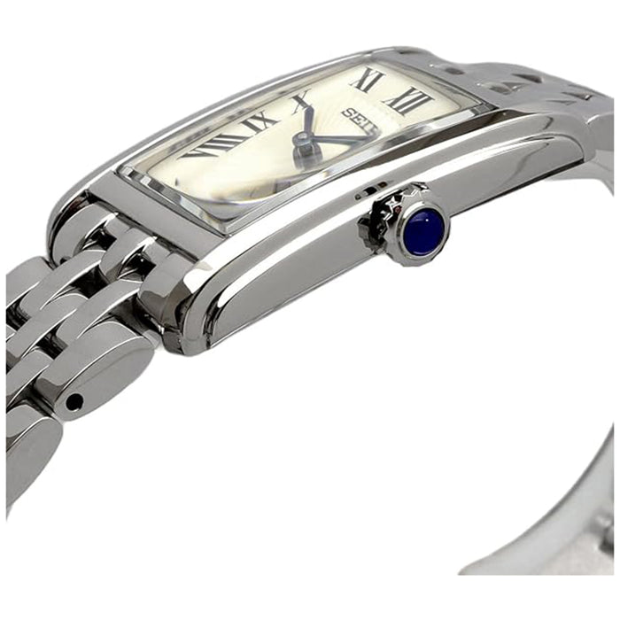 Seiko Women's Silver Rectangular Dial Silver Stainless Stainless Steel Essentials Analog Quartz Watch - SWR083