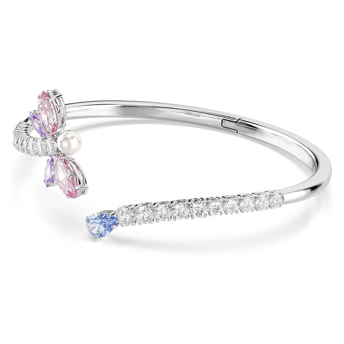 Swarovski Women's Pink Mixed Cut Multicolored Stones, Rhodium Finish Large x Ariana Grande Dragonfly Motif Bangle Bracelet - 5737400