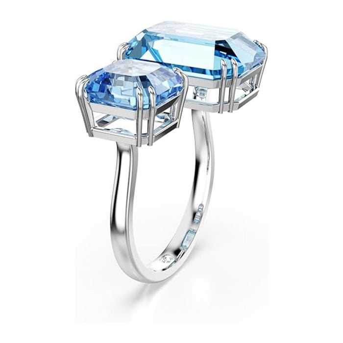 Swarovski Blue Size 5 Crystal Octagon Cut Rhodium Finished Millenia Open Ring - 5694139