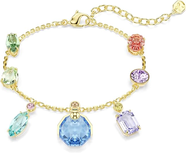 Swarovski Women's Multicolor Dangling Crystals Mixed Cuts on Gold-tone One Plated Gema Bracelet - 5737442