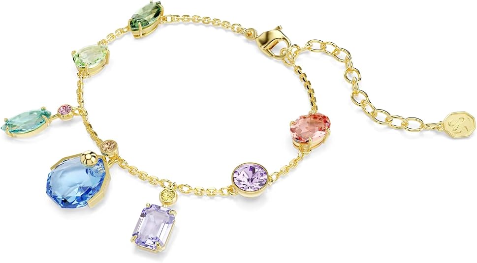 Swarovski Women's Multicolor Dangling Crystals Mixed Cuts on Gold-tone One Plated Gema Bracelet - 5737442