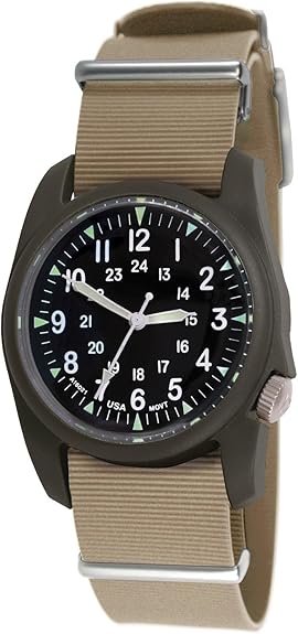 Bertucci A-2Ra Men's Black Dial Khaki Italian Rubber Band Retroform Japanese Quartz Watch - 11603