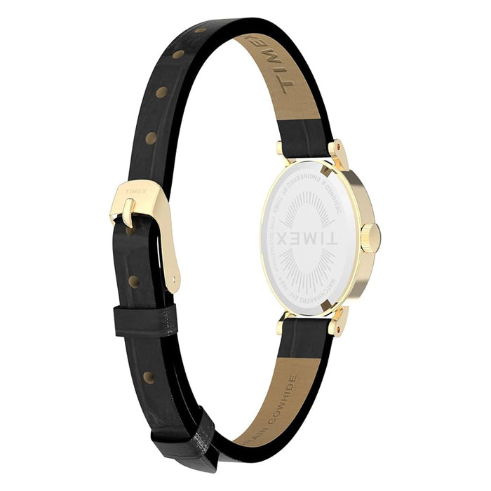 Timex Womens White TPearl Dial Black Leather Band Gold-Tone Cavatina 19mm Watch - TW2W78300