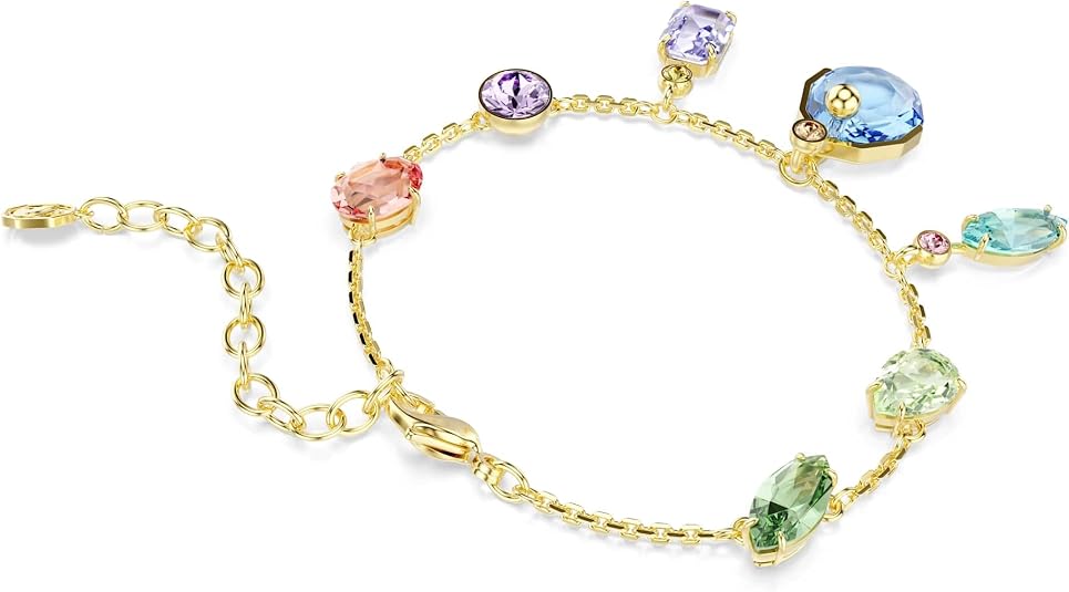 Swarovski Women's Multicolor Dangling Crystals Mixed Cuts on Gold-tone One Plated Gema Bracelet - 5737442
