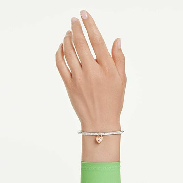 Swarovski Women's Pink Heart Mixed-Cut Stones in a Silver Tone Mixed Metal Finish Bangle Bracelet - 5737265