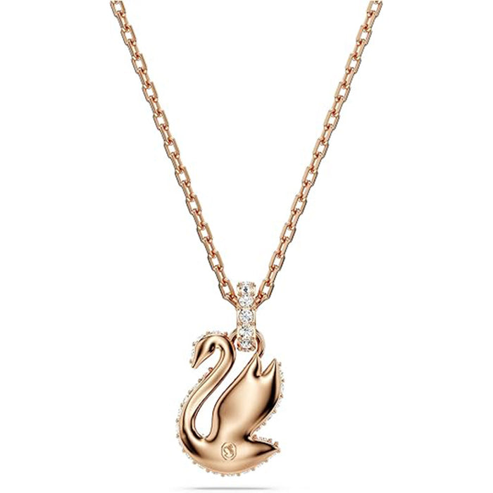 Swarovski Women's Rose Gold-Tone Finished with Black Pavé Crystals and Black Stones Swan Pendant Necklace - 5678046