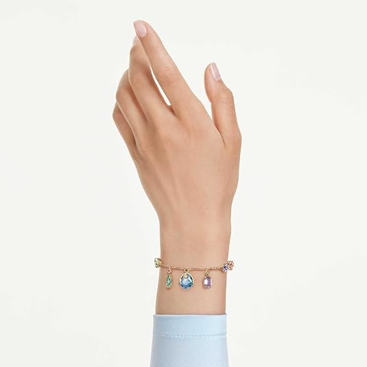 Swarovski Women's Multicolor Dangling Crystals Mixed Cuts on Gold-tone One Plated Gema Bracelet - 5737442