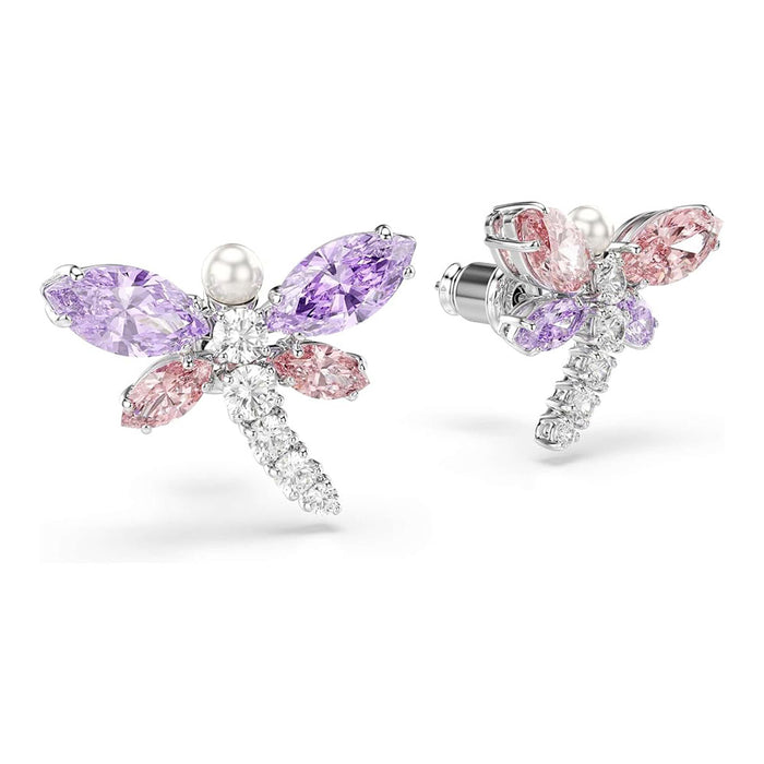 Swarovski Women's Multicolor Rhodium Finish With Mixed Cut Stones x Ariana Grande Dragonfly Motif Stud Earrings - 5737371