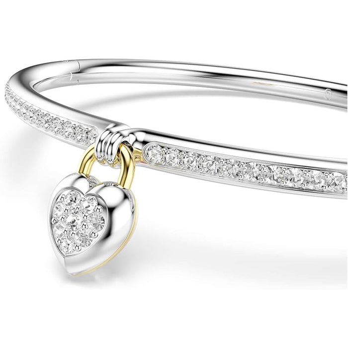 Swarovski Women's Pink Heart Mixed-Cut Stones in a Silver Tone Mixed Metal Finish Bangle Bracelet - 5737265