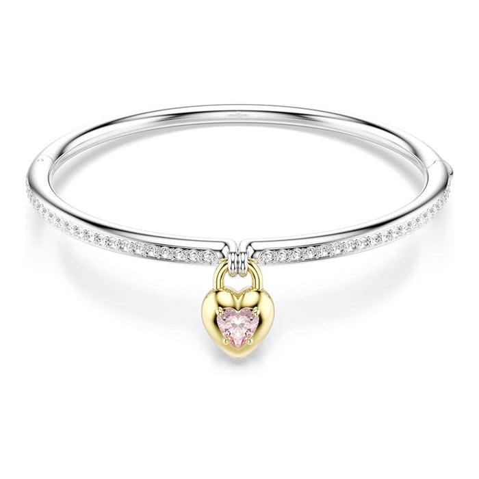Swarovski Women's Pink Heart Mixed-Cut Stones in a Silver Tone Mixed Metal Finish Bangle Bracelet - 5737265