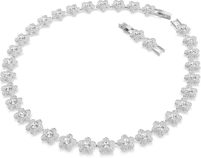 Swarovski Women's Clear Rhodium Plated Ariana Grande x Round Cut White Crystal Choker Necklace - 5749179
