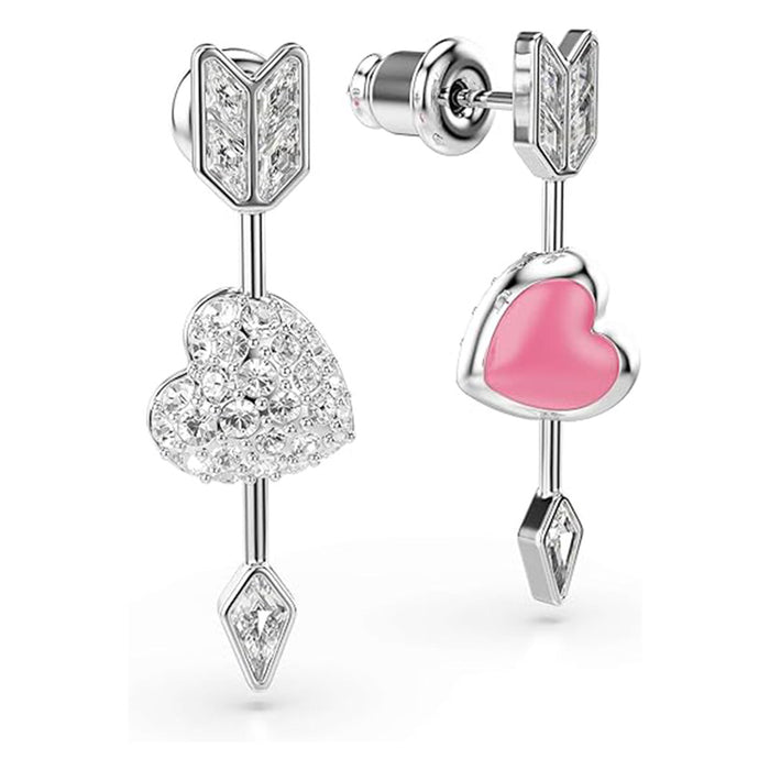 Swarovski Women's White Heart with Arrow Design With Mixed cuts Crystals In Rhodium Plated Idyllia Drop Earrings - 5749602
